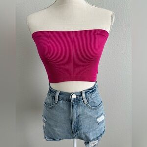 Hot Pink Barbie Tube Top Crop Top Stretchy Ribbed Bralette Size Small